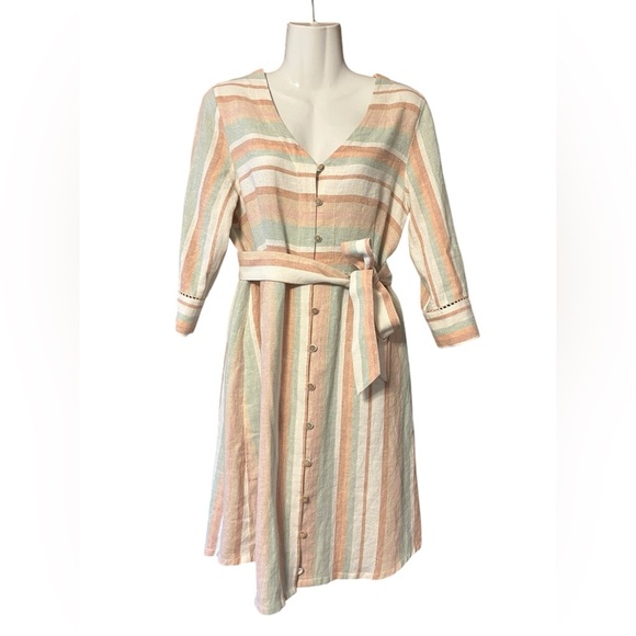Soft Surroundings Arcata Linen Dress Sz PS Striped Boho Summer Gauzy buttons - Picture 1 of 11